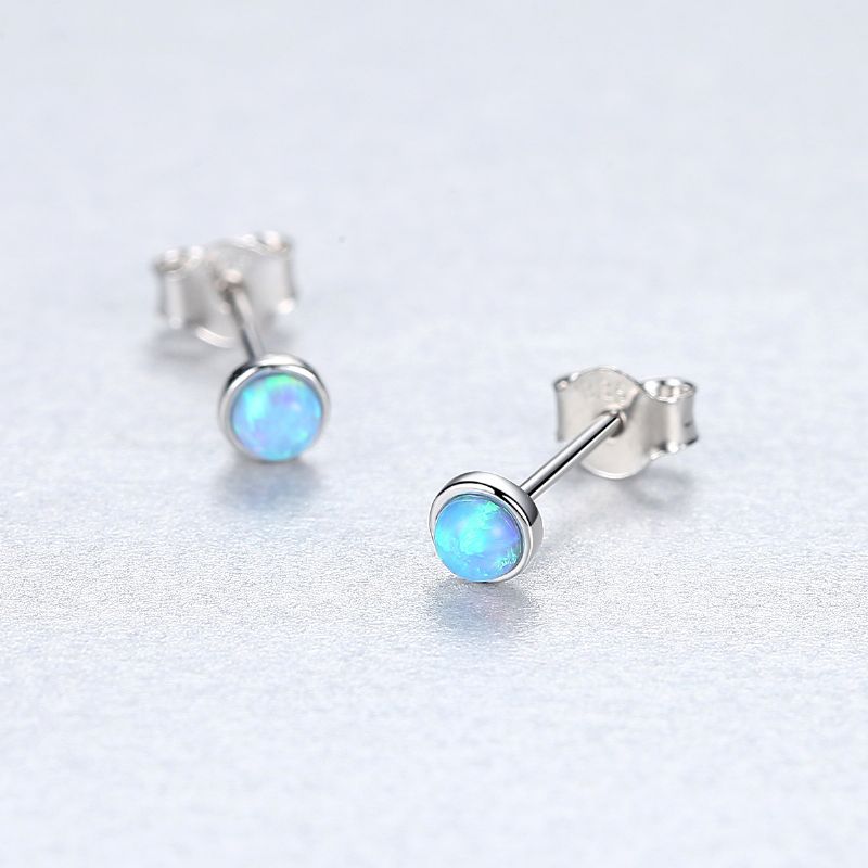 Pag&mag S925 Sterling Sølv Øredobber Enkle Små Fresh Runde Opal Lady