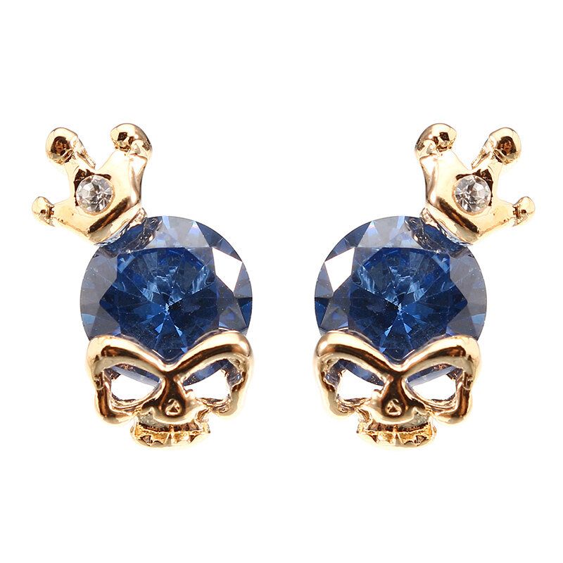 Punk Skull Crown Halloween Ear Stud Utsøkt Sinklegering Rhinestones Øredobber For Kvinner