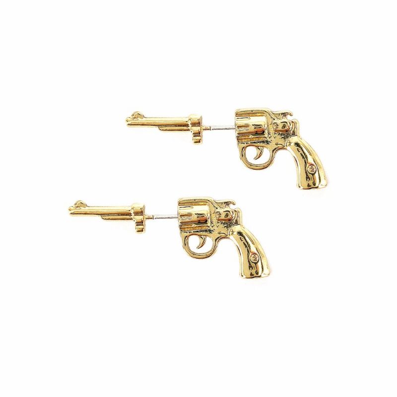 Punk Unisex Sølv Gull Farge Gun Earrigs 925 Sterling Nål Øre Jakke Øredobber