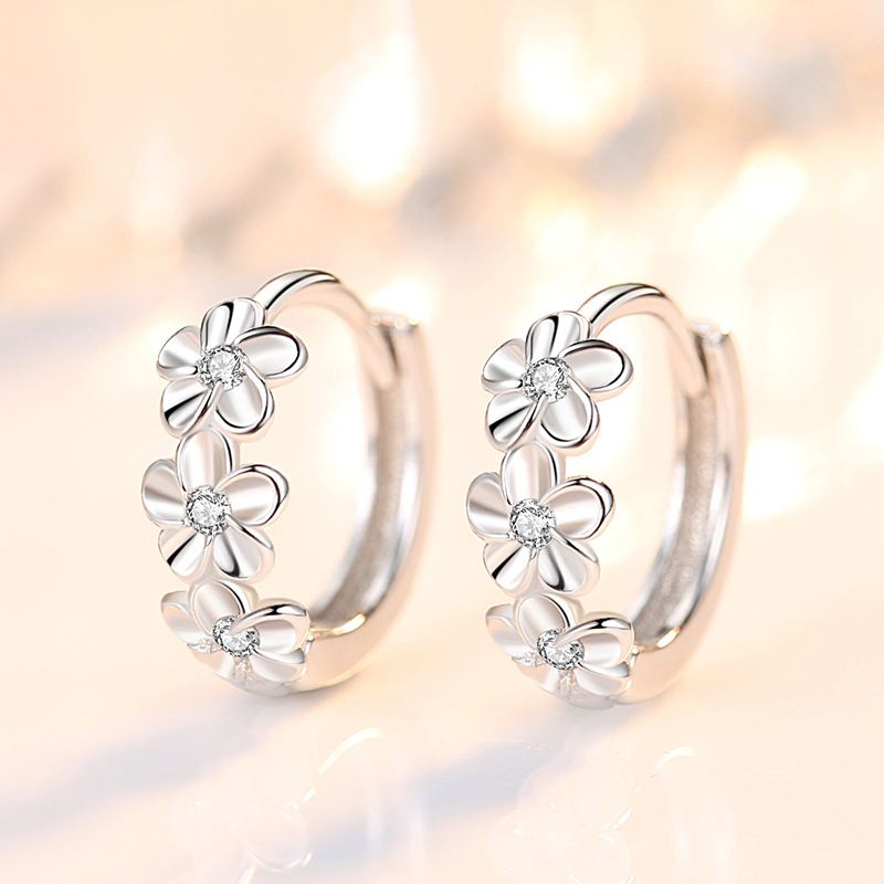 S925 Sterling Sølv Stud Øredobber Blomster Camellia Petal Mote