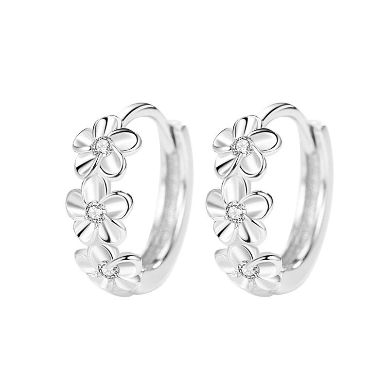 S925 Sterling Sølv Stud Øredobber Blomster Camellia Petal Mote