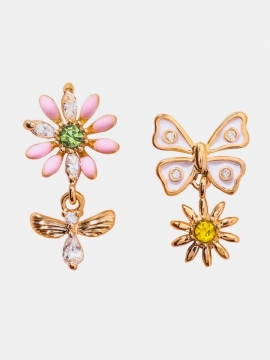 Sweet Flower Butterfly Stud Øredobber Anallergic Sterling Silver Needle Rhinestone Kvinners