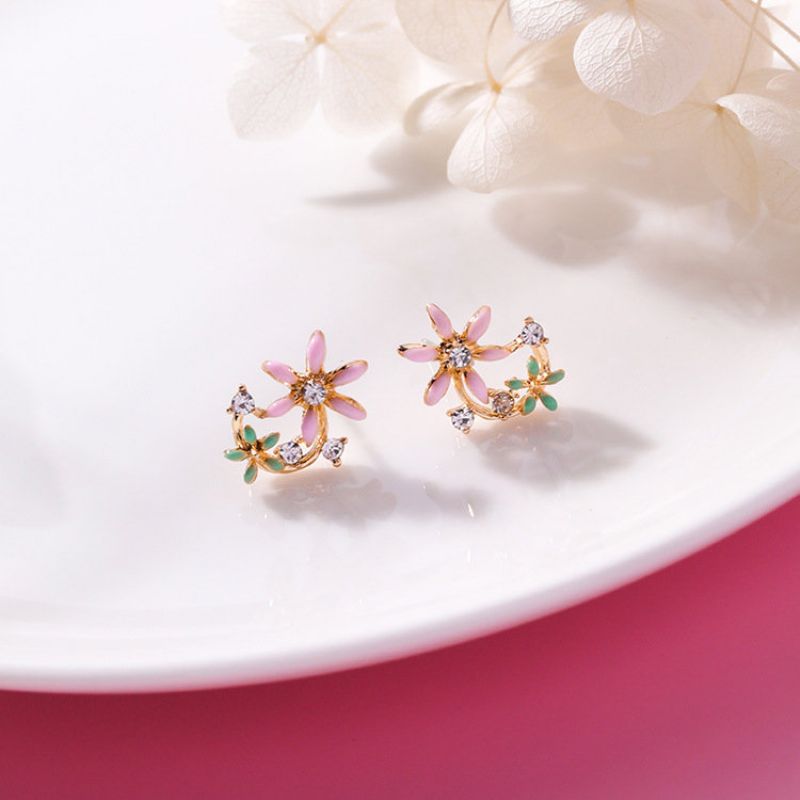 Sweet Flower Butterfly Stud Øredobber Anallergic Sterling Silver Needle Rhinestone Kvinners