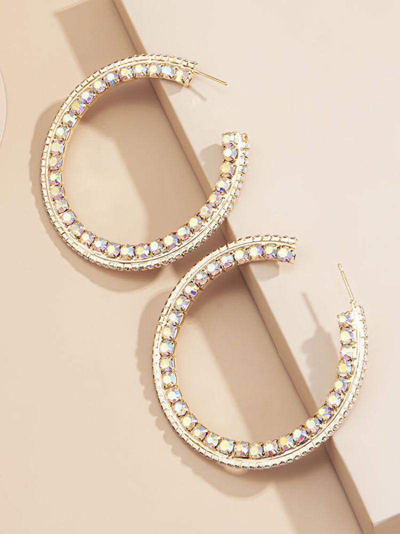 Trendy Rhinestone Øredobber Temperament Metal Circle