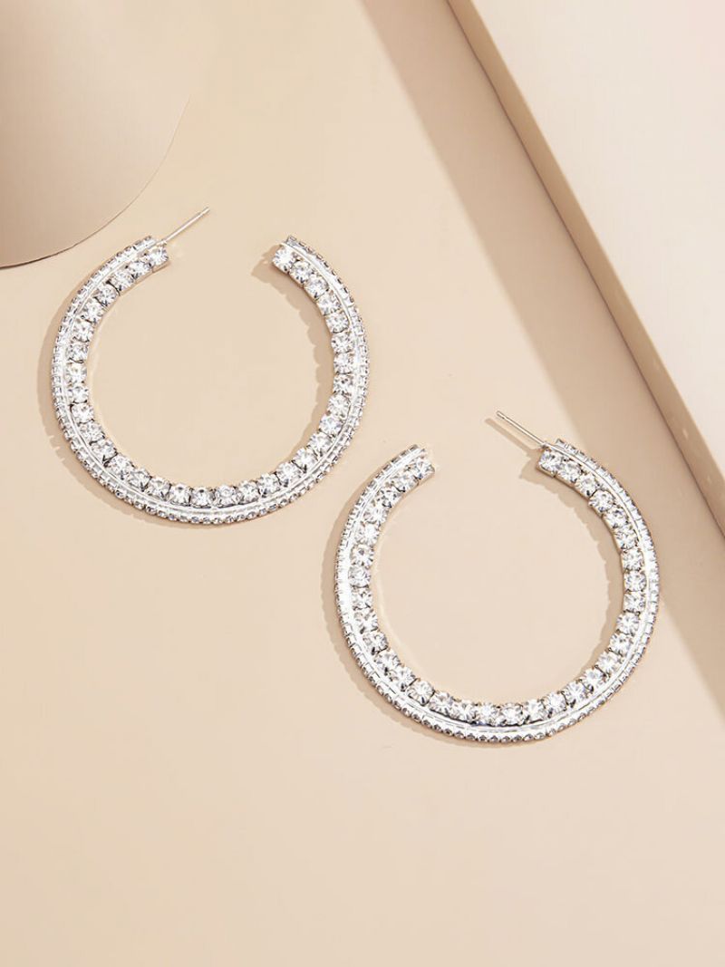 Trendy Rhinestone Øredobber Temperament Metal Circle