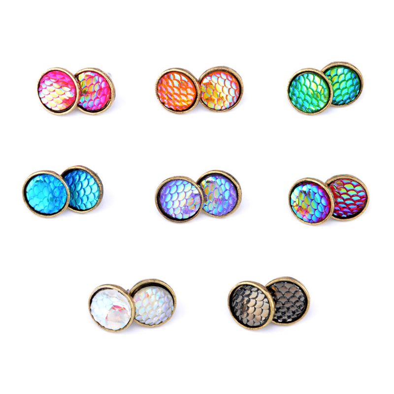 Trendy Stereoskopisk Fiskeskala Polarized Light Stud Øredobber Metal Runde Gemstone