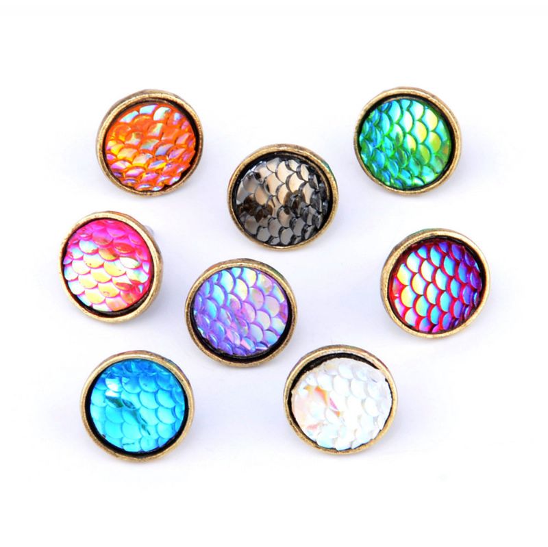 Trendy Stereoskopisk Fiskeskala Polarized Light Stud Øredobber Metal Runde Gemstone