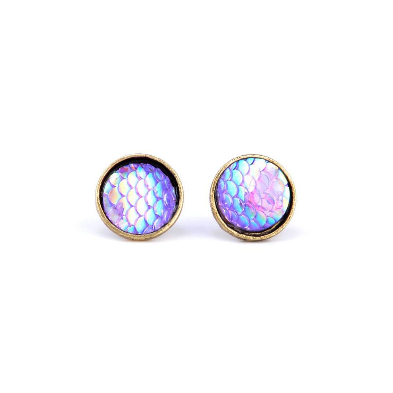 Trendy Stereoskopisk Fiskeskala Polarized Light Stud Øredobber Metal Runde Gemstone