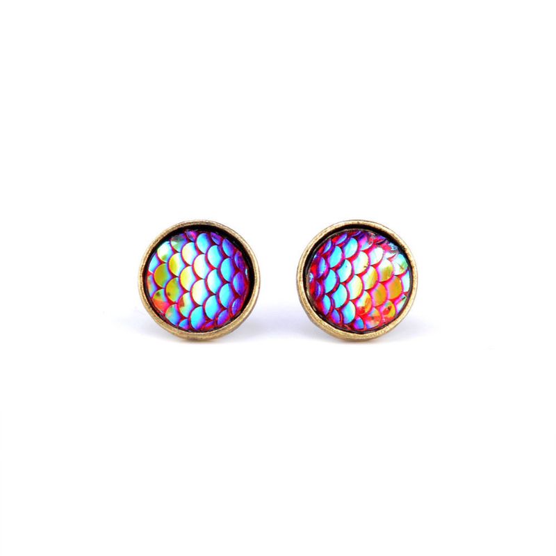 Trendy Stereoskopisk Fiskeskala Polarized Light Stud Øredobber Metal Runde Gemstone