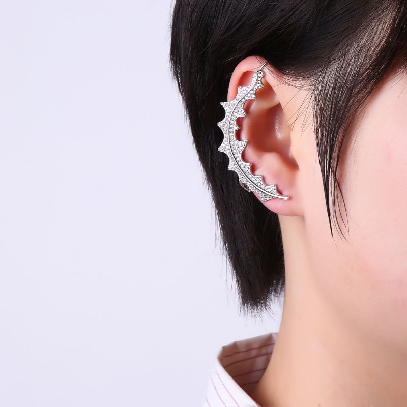 Unike Luksus 925 Sterling Sølv Øredobber Blad Full Zirconia Ear Cuff Piercing For Kvinner