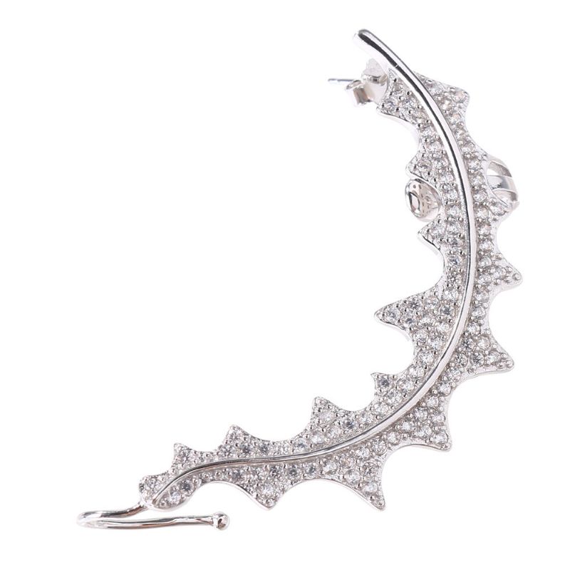 Unike Luksus 925 Sterling Sølv Øredobber Blad Full Zirconia Ear Cuff Piercing For Kvinner