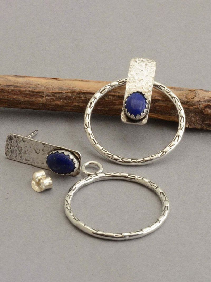 Vintage Dobbeltsidig Kombinasjon Dobbel-bruk Øredobber Hammer Jakke Lapis Ear Stud