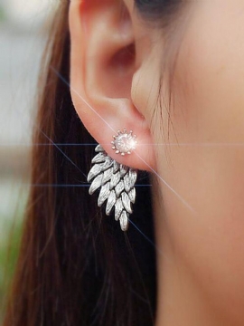 Vintage Ear Stud Øredobber Angel Wings Feather Rhinestone Piercing Søte Smykker For Kvinner