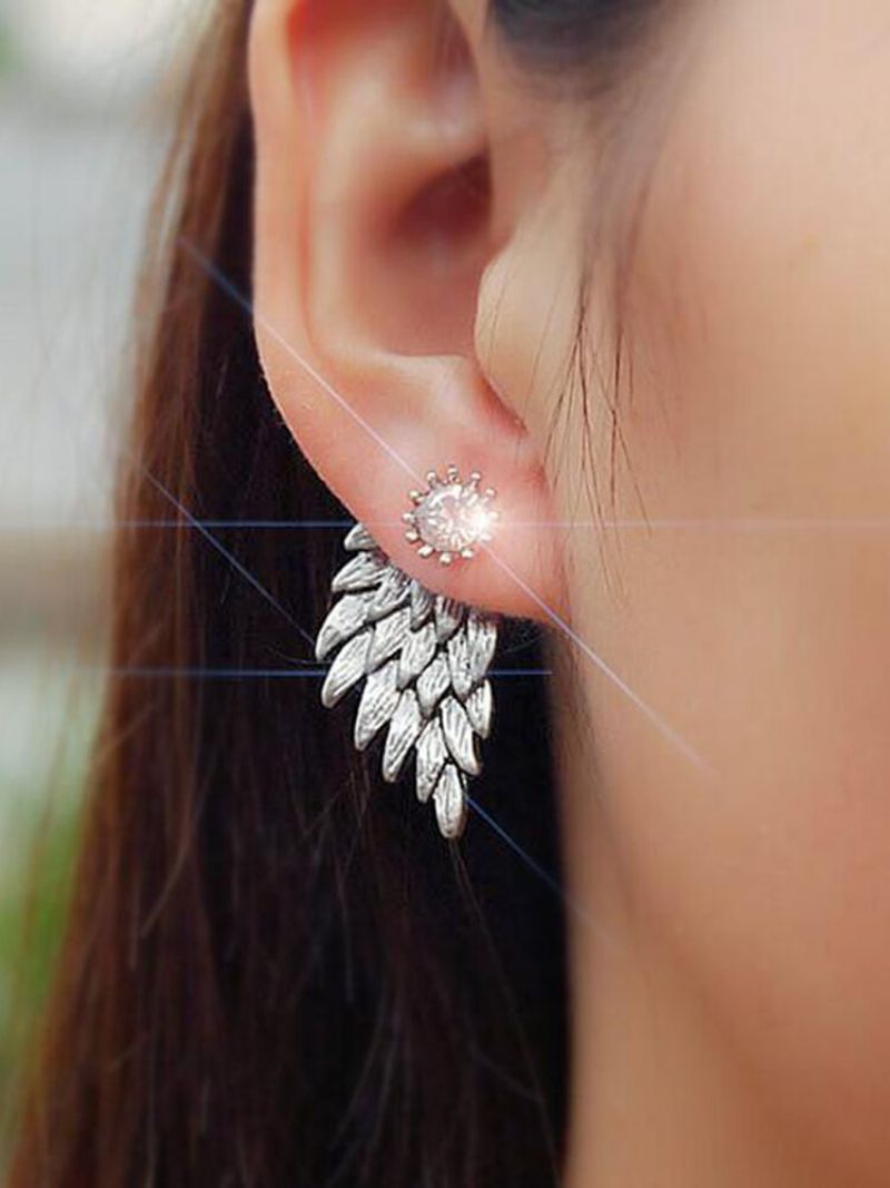 Vintage Ear Stud Øredobber Angel Wings Feather Rhinestone Piercing Søte Smykker For Kvinner