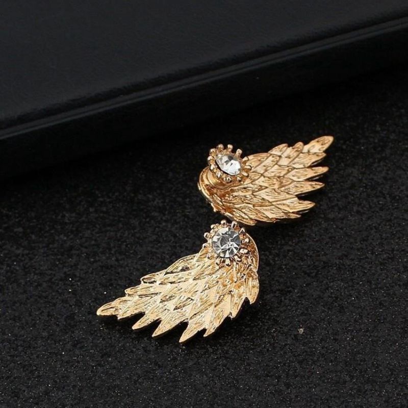 Vintage Ear Stud Øredobber Angel Wings Feather Rhinestone Piercing Søte Smykker For Kvinner