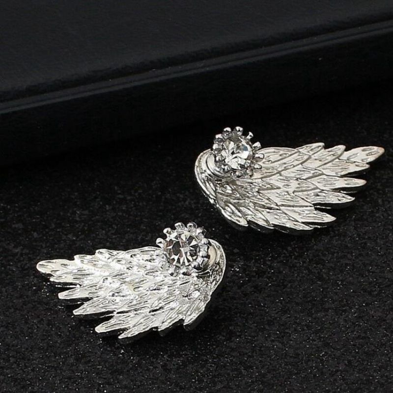 Vintage Ear Stud Øredobber Angel Wings Feather Rhinestone Piercing Søte Smykker For Kvinner