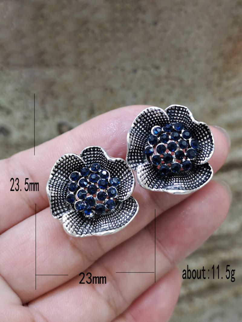 Vintage Stereoskopiske Blomster Øredobber Innlagt Diamond Large Ear Stud