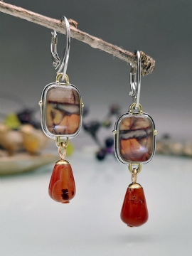 Vintage Stone Jasper Agate Øredobber Dråpeformede Dangle