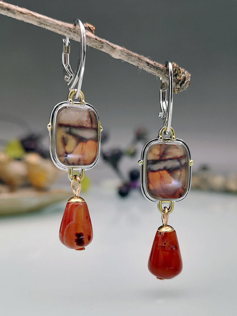 Vintage Stone Jasper Agate Øredobber Dråpeformede Dangle