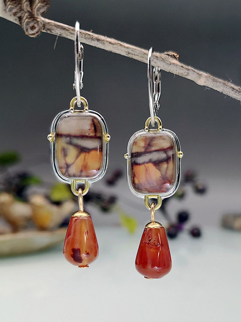 Vintage Stone Jasper Agate Øredobber Dråpeformede Dangle