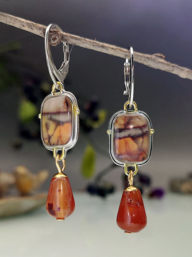 Vintage Stone Jasper Agate Øredobber Dråpeformede Dangle