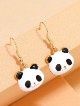 Vinter-ol Beijing 2023 Trendy Lovely Oil Drop Panda Head Shape Legering Øredobber