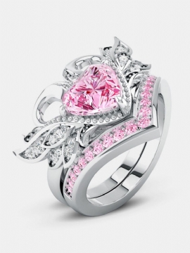 2 Stk/sett Sweet Two Swan Heart Zirconia Forlovelsesringer Unik Gave Til Kvinner Jenter