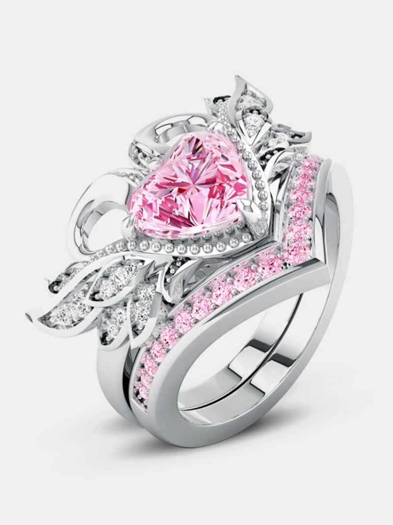 2 Stk/sett Sweet Two Swan Heart Zirconia Forlovelsesringer Unik Gave Til Kvinner Jenter