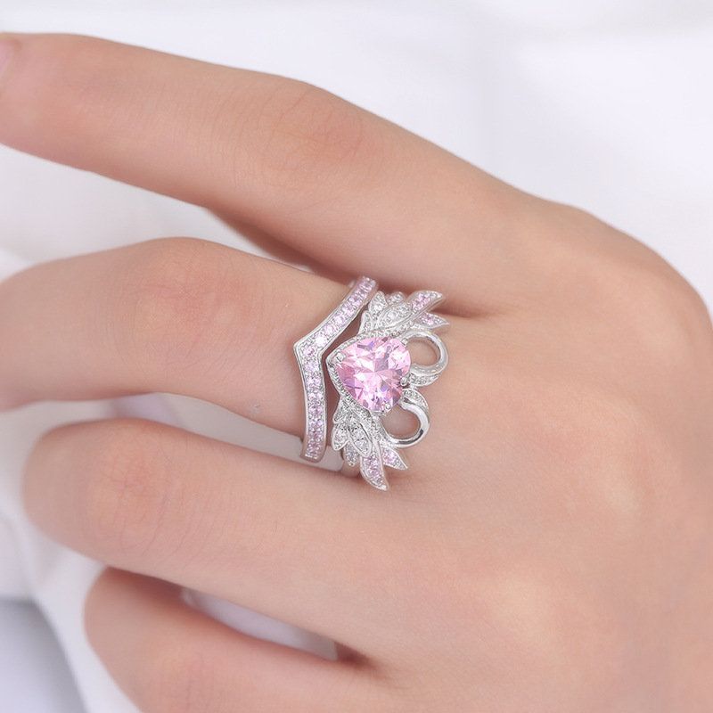 2 Stk/sett Sweet Two Swan Heart Zirconia Forlovelsesringer Unik Gave Til Kvinner Jenter