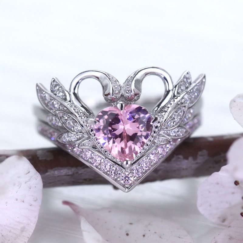 2 Stk/sett Sweet Two Swan Heart Zirconia Forlovelsesringer Unik Gave Til Kvinner Jenter