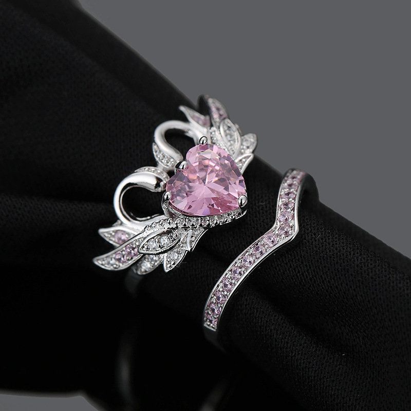 2 Stk/sett Sweet Two Swan Heart Zirconia Forlovelsesringer Unik Gave Til Kvinner Jenter