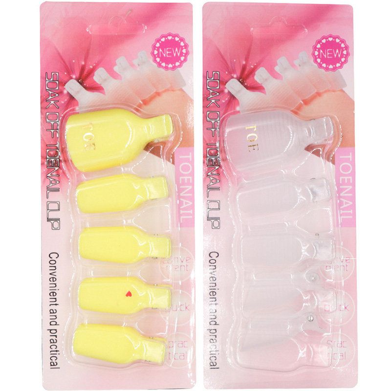 5 Stk Plast Tå Soak Off Clip Fjern Nail Gel Polish Fast Neglebomull For Art Tool