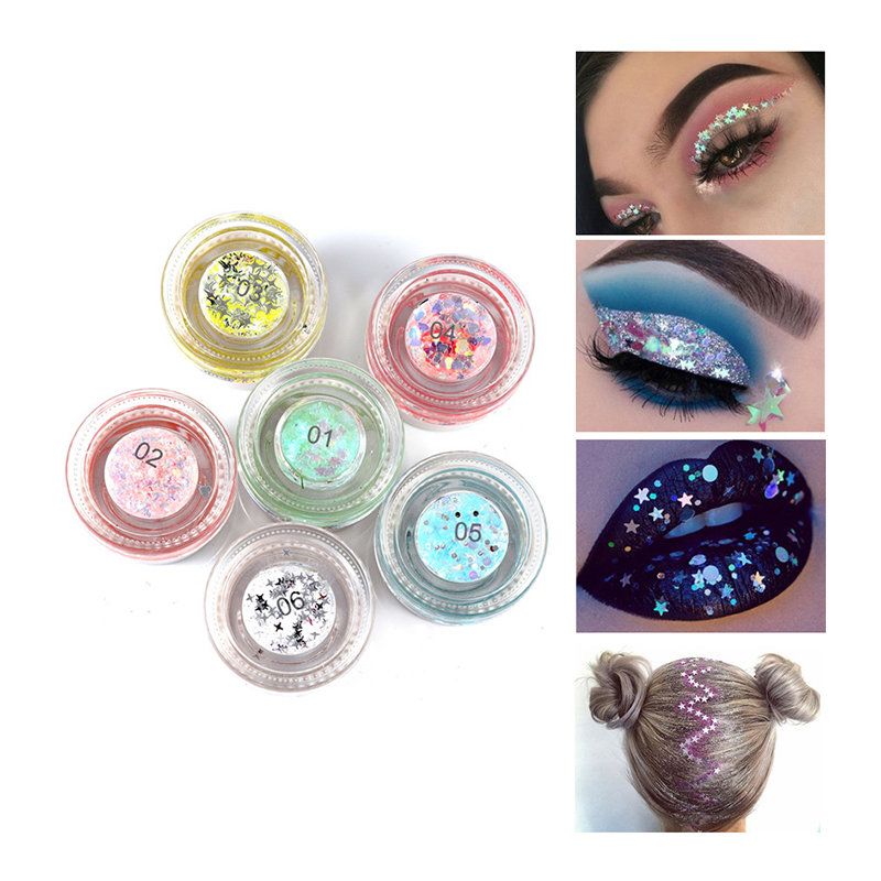 6 Farger Shimmer Eyeshadow Gel Big Paljetter Eye Shadow Cream Langvarig Øyenskygge