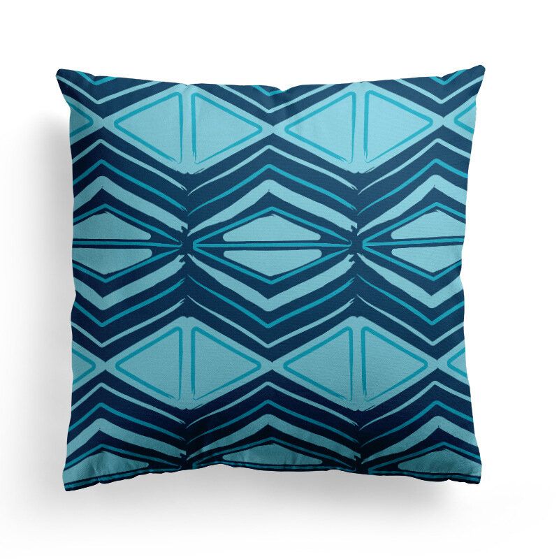 Blue Geometric Strips Plaids Putetrekk Nordic Line Waves Sofa