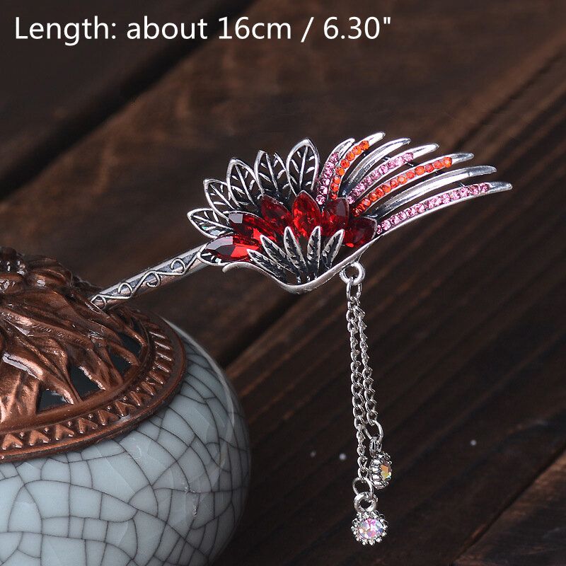 Etnisk Unik Kvinner Hårtilbehør Vintage Leaf Wings Rhinestones Crystal Dusk Drop Hårnål