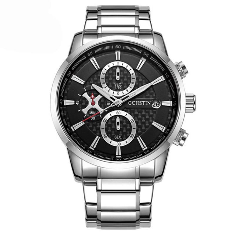 Full Steel Business Herre Klokker Vanntett Dato Vis Quartz Watch Luksus Herreklokke