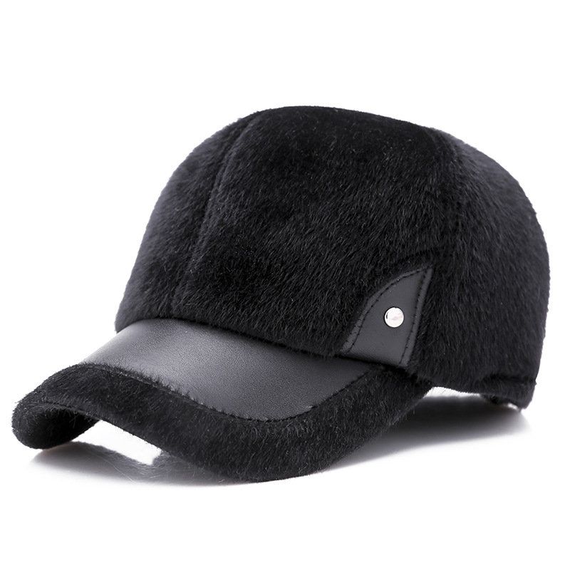 Menn Vinter Varm Fløyel Skinn Lue Holde Øret Varmt Vintage Utendørs Sport Snø Baseball Cap