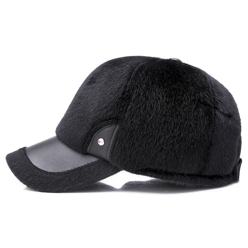 Menn Vinter Varm Fløyel Skinn Lue Holde Øret Varmt Vintage Utendørs Sport Snø Baseball Cap