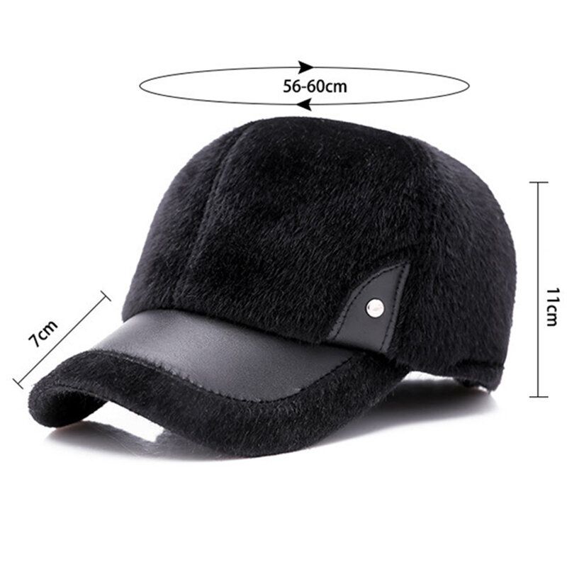 Menn Vinter Varm Fløyel Skinn Lue Holde Øret Varmt Vintage Utendørs Sport Snø Baseball Cap