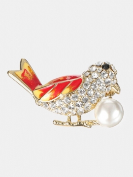 Mote 18 K Gull Fargerike Fugl Brosjer Rhinestones Pearl Luksus Pins Gave For Kvinner