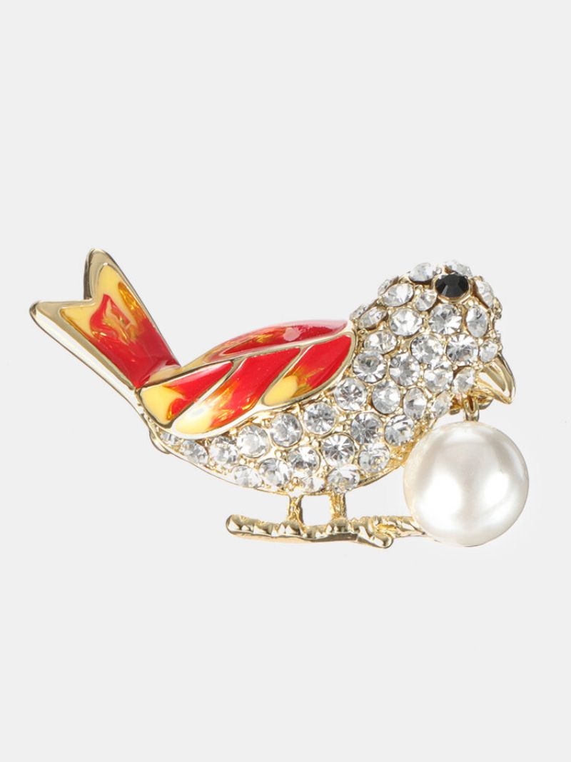 Mote 18 K Gull Fargerike Fugl Brosjer Rhinestones Pearl Luksus Pins Gave For Kvinner