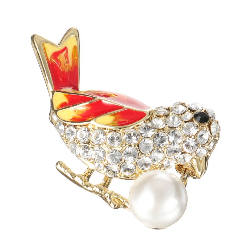 Mote 18 K Gull Fargerike Fugl Brosjer Rhinestones Pearl Luksus Pins Gave For Kvinner