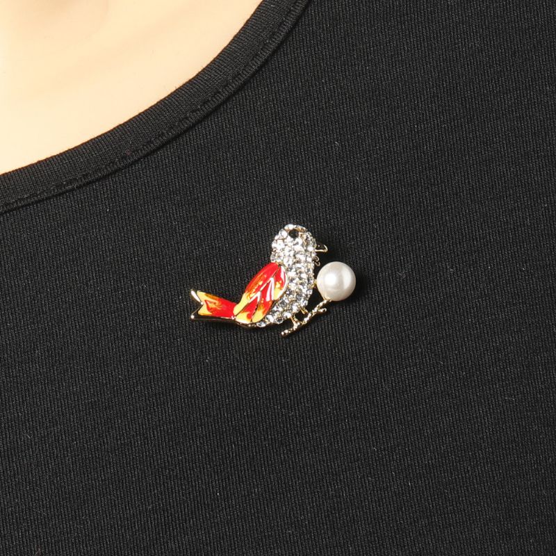 Mote 18 K Gull Fargerike Fugl Brosjer Rhinestones Pearl Luksus Pins Gave For Kvinner