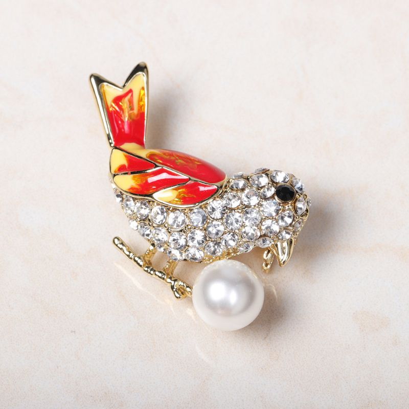 Mote 18 K Gull Fargerike Fugl Brosjer Rhinestones Pearl Luksus Pins Gave For Kvinner