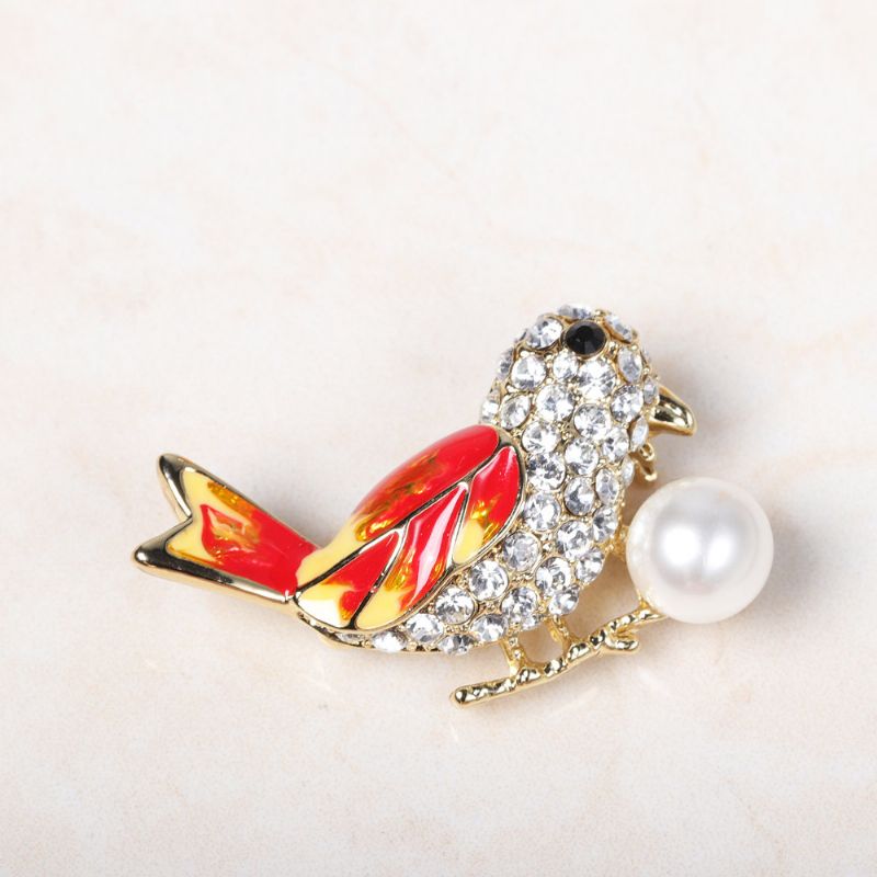 Mote 18 K Gull Fargerike Fugl Brosjer Rhinestones Pearl Luksus Pins Gave For Kvinner