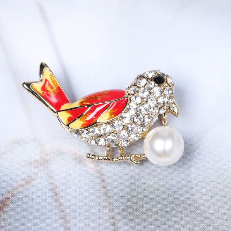 Mote 18 K Gull Fargerike Fugl Brosjer Rhinestones Pearl Luksus Pins Gave For Kvinner