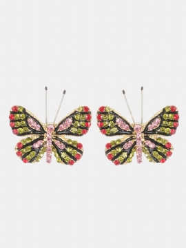 Mote 18k Gull Øredobber Butterfly Stud Fargerike Rhinestones Søte Gave For Kvinner