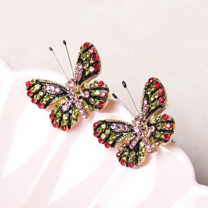 Mote 18k Gull Øredobber Butterfly Stud Fargerike Rhinestones Søte Gave For Kvinner