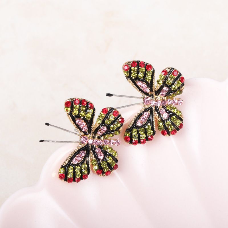 Mote 18k Gull Øredobber Butterfly Stud Fargerike Rhinestones Søte Gave For Kvinner