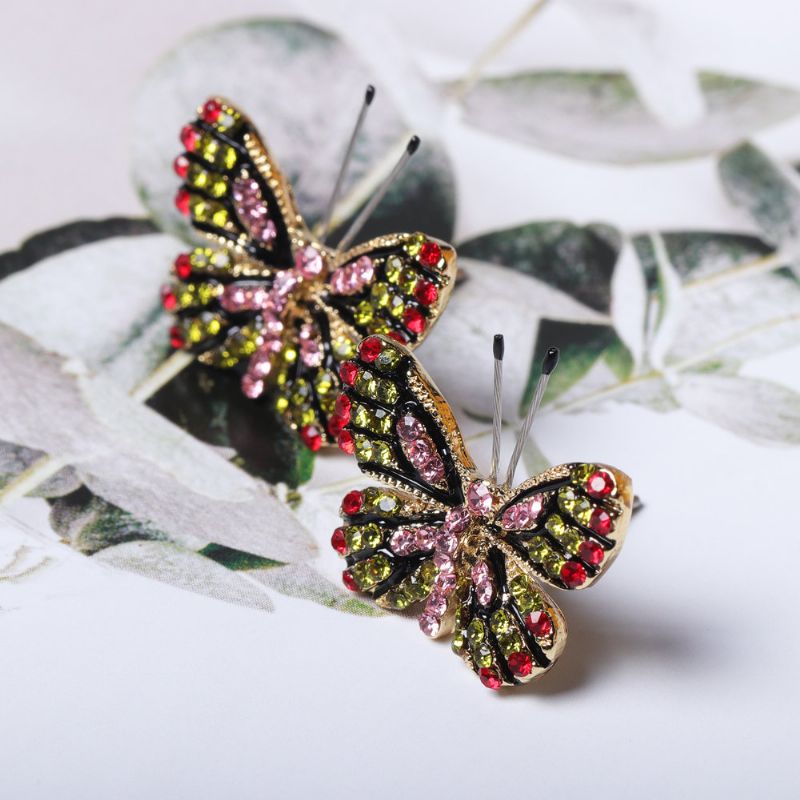 Mote 18k Gull Øredobber Butterfly Stud Fargerike Rhinestones Søte Gave For Kvinner